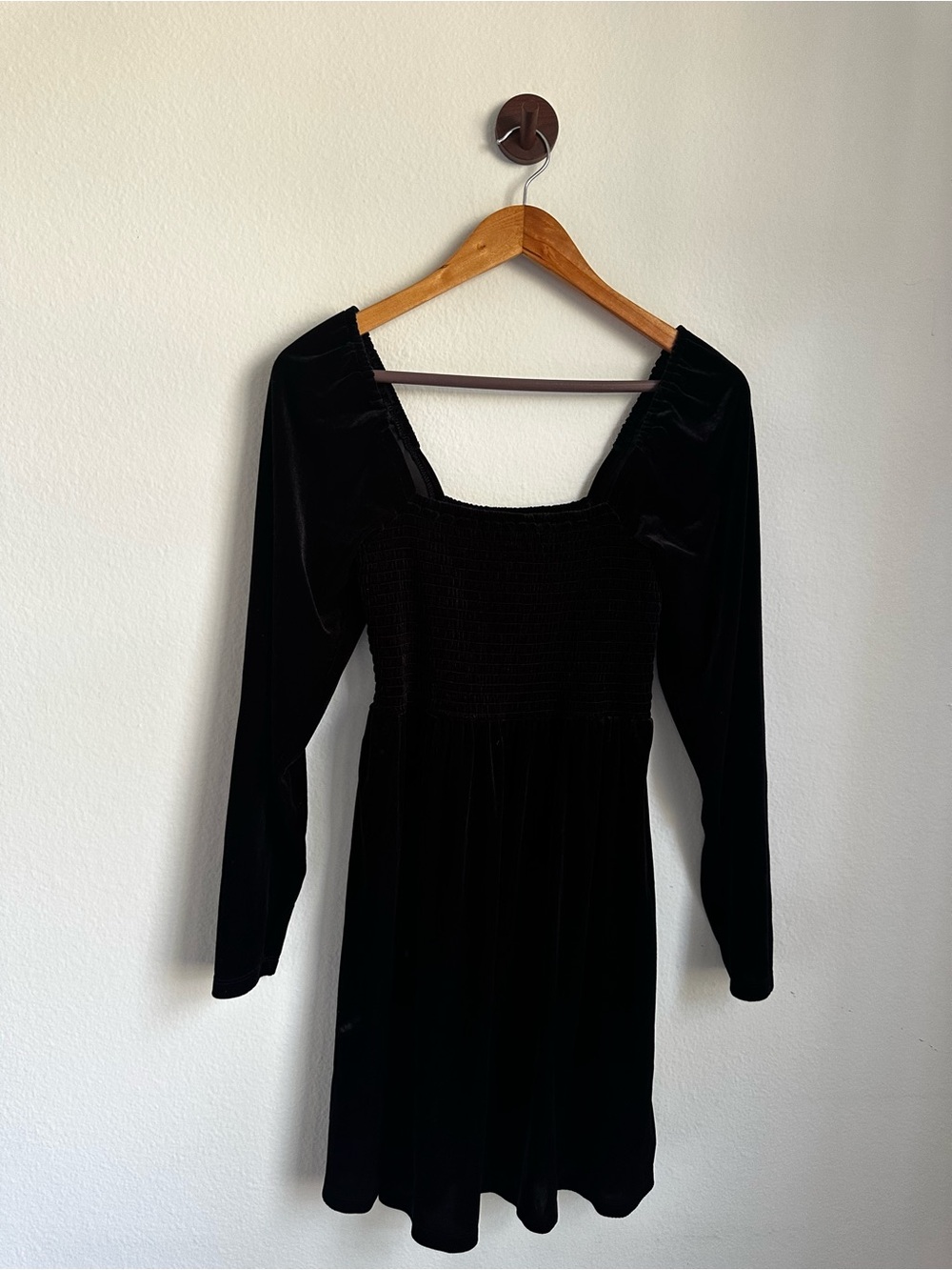 GAP Black Velvet Smocked Square Neck Mini Dress M